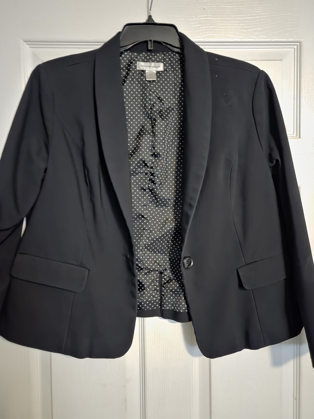 Christopher & Banks Black Polka Dot-Lined Shawl Collar Blazer